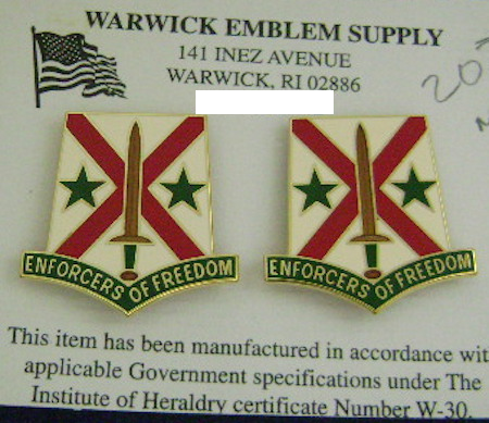 Army M.P. crest 203rd Bn pair  $10.00