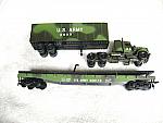 Army toy train: A.H.M. HO gauge 18 wheeler on flatbed $25.00